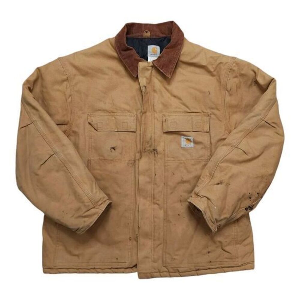 Vintage Carhartt Chore Duck Canvas Paint‎ Splatter Work Jacket Mens 48 USA Made